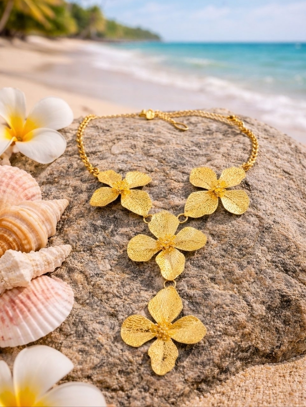 Gold Floral Link Necklace